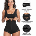 Le Body Posélia noir de face : bretelles réglables antiglisse, bande sous-poitrine, agrafes et zip
